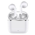 Wireless half in-ear Bluetooth headset in white or black with 30mAh earbuds and 200mA charging case