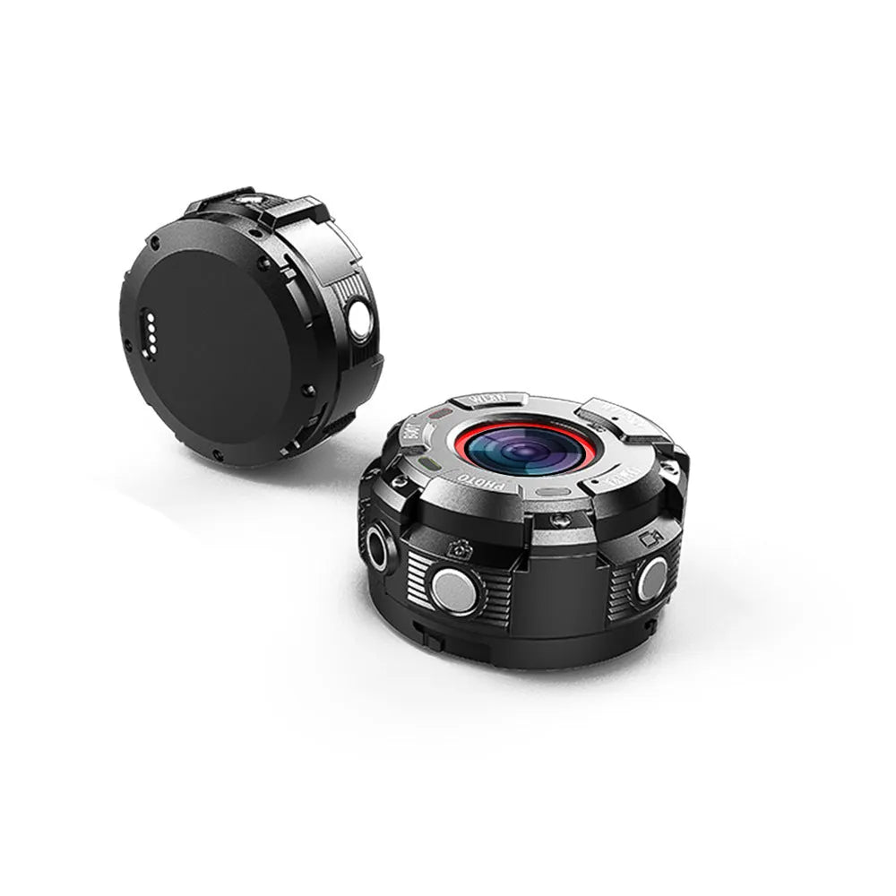 Black waterproof sports digital camera showing front view with lens and display