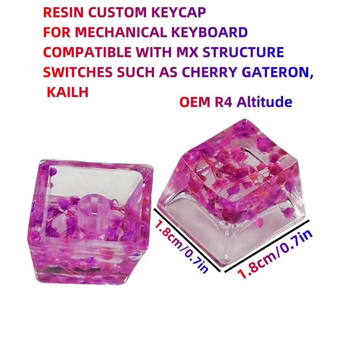 Resin starry sky keycap for mechanical keyboards in transparent design with glitter particles