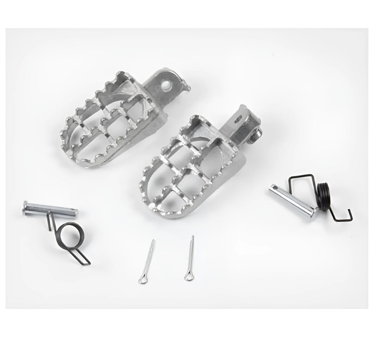 Pair of aluminium off-road motorcycle foot pedals with foot nail cover design available in black or silver