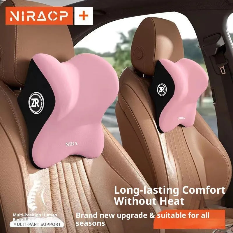 Memory foam car headrest and lumbar support cushion set with milk silk cover in black, pink, blue, grey, coffee and dark grey