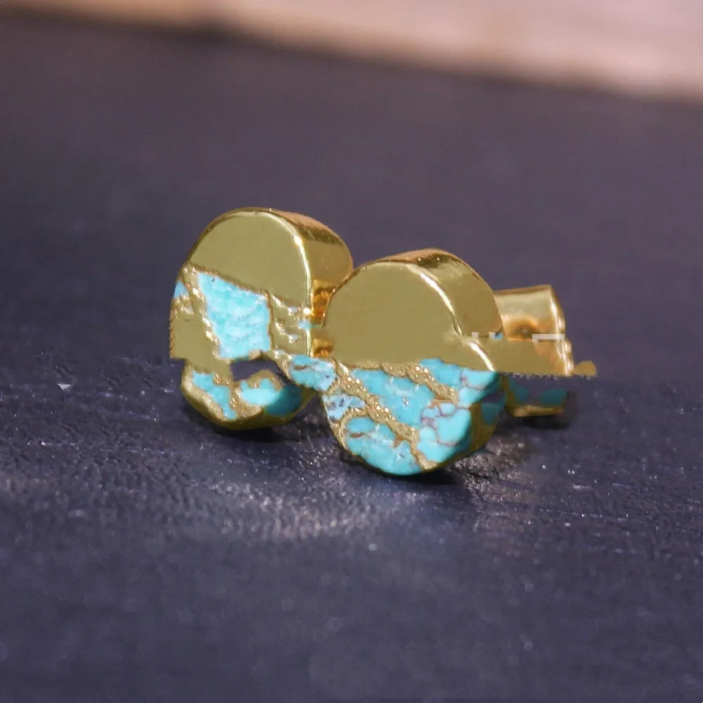 Natural stone bohemian style stud earrings with irregular cut on simple stud backs
