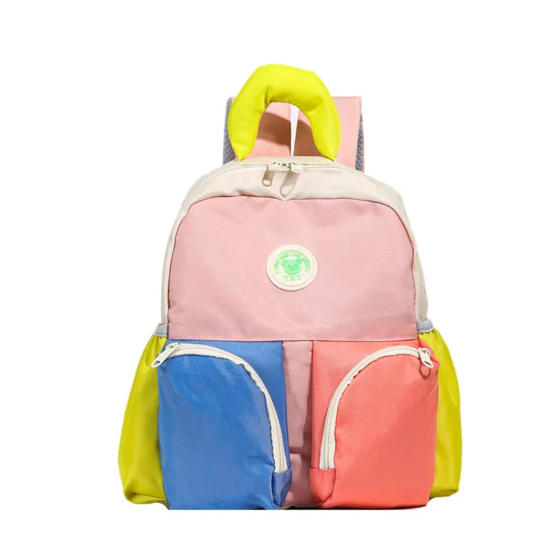 Children's trendy backpack lightweight Oxford cloth solid colour school bag blue pink yellow