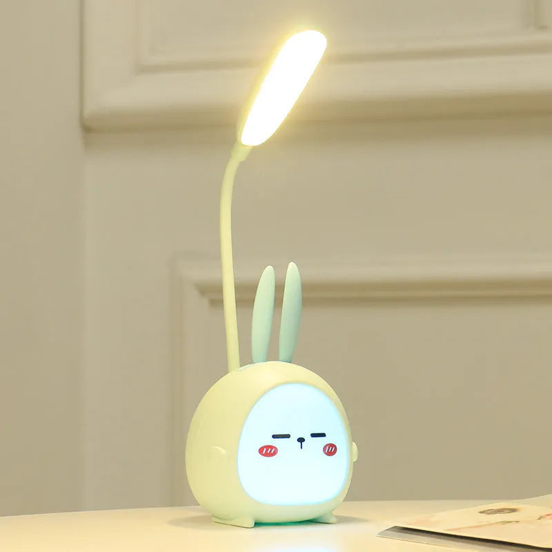 Cartoon deer USB charging folding LED reading lamp with plastic shade on desk