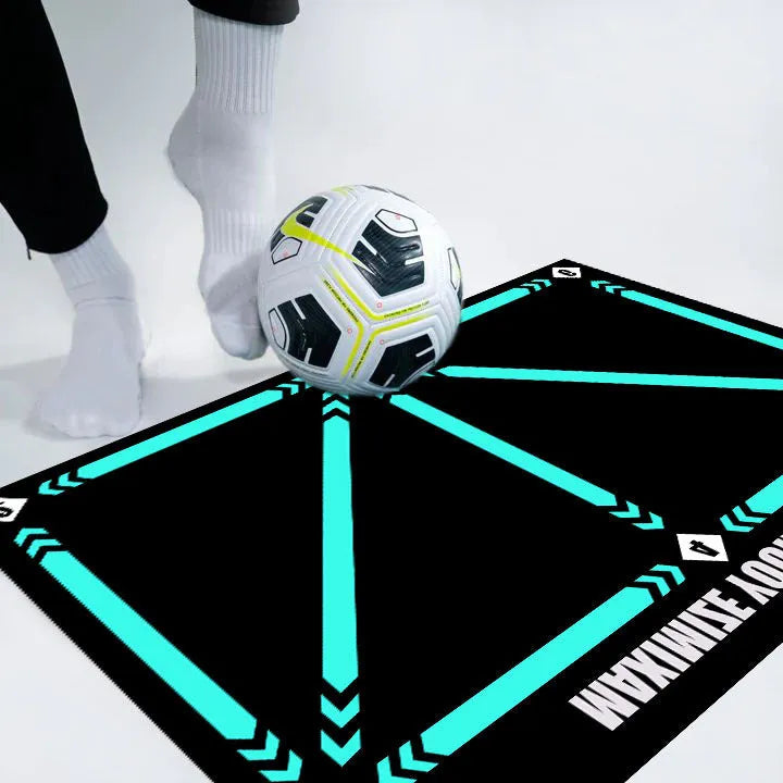 Black football training mat measuring 60x90cm with non-slip surface