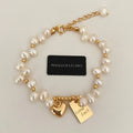 Artificial pearl square plate heart bracelet with electroplated finish for women