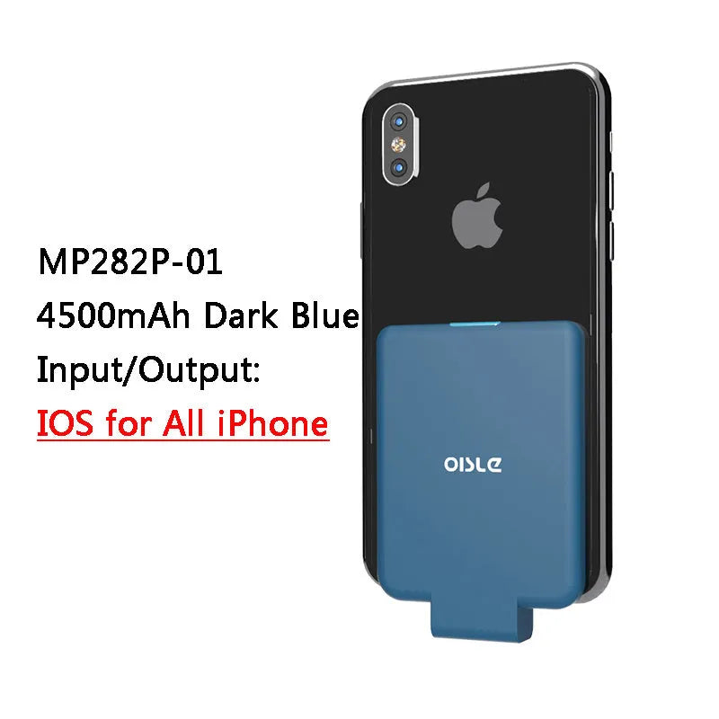 Slim 4500mAh back clip power bank in black, white, blue, pink, or red for iPhone Android Type-C charging