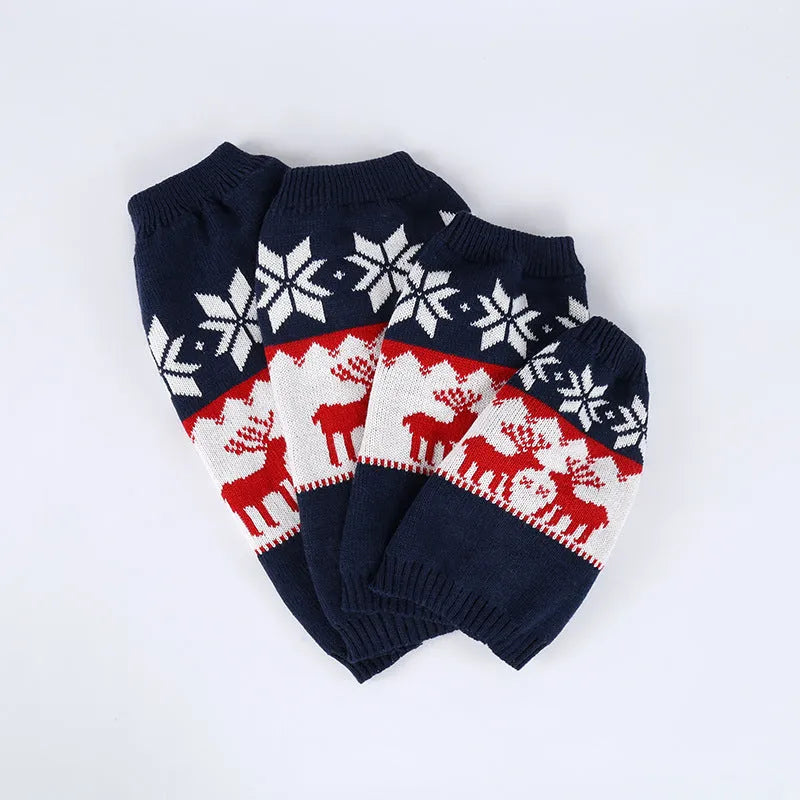 Navy blue knitted Christmas jumper for dogs with personalised festive design