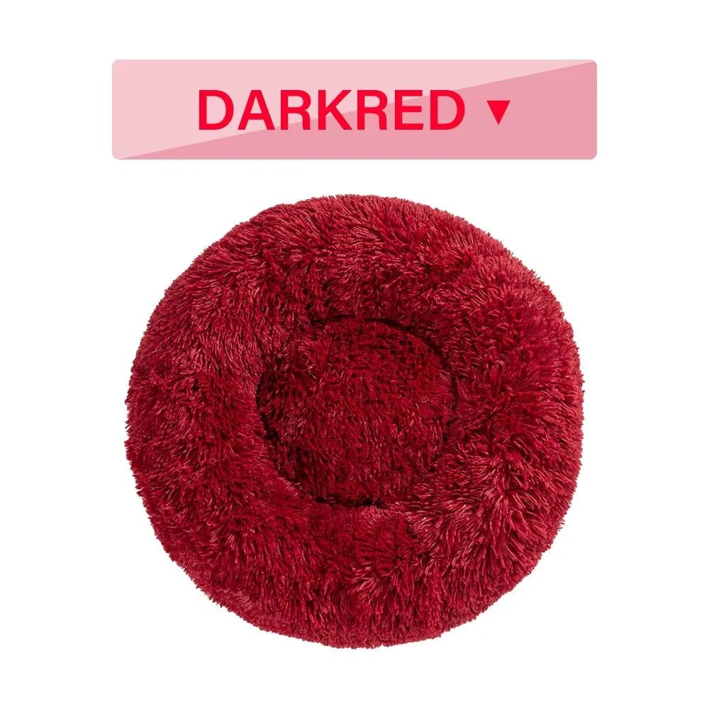 Fluffy XL donut-shaped dog bed in long plush fabric, 100cm diameter