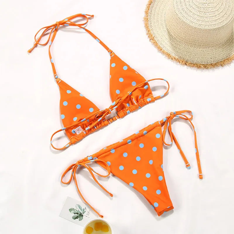 Women's polka dot print split swimsuit bikini set with bra and panties