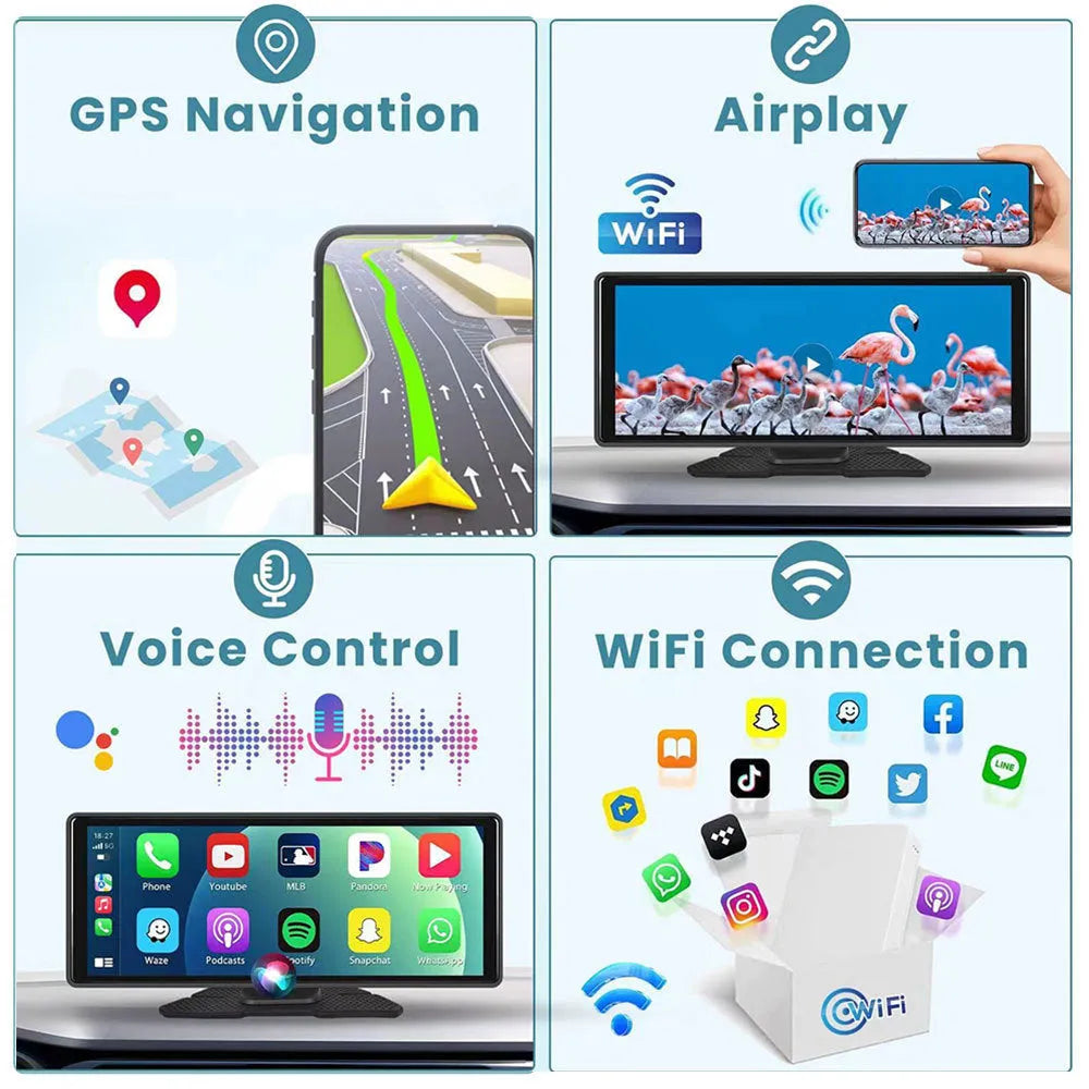 Black plastic 10.26 inch car LCD touch screen with intelligent wireless connection and inverted image support