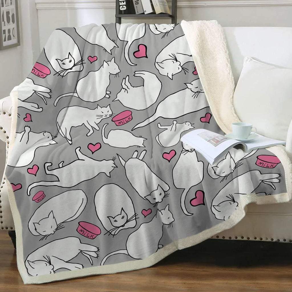 Cat sherpa blanket with animal pattern printing double layer children polyester fibre throw in multiple colours and sizes