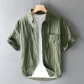 Men's loose-fit cotton summer shirt in apricot colour with Japanese fresh style