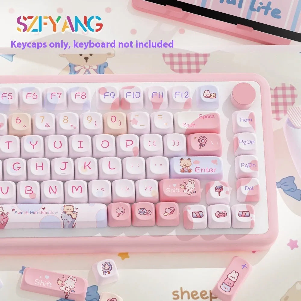 Sweet Cotton Candy pink and white mechanical keyboard key cap set for keyboard customisation