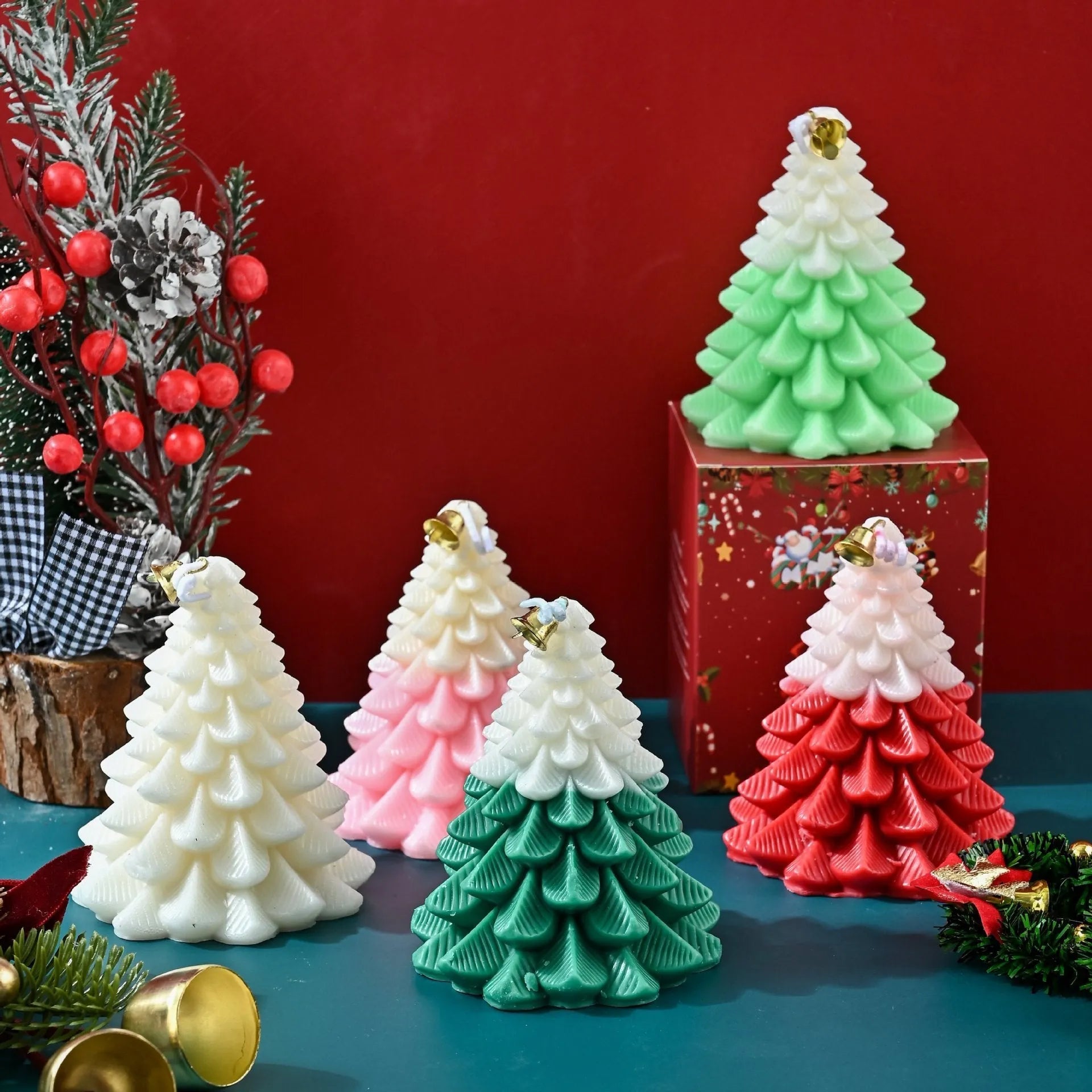 Christmas tree shaped soy wax aromatherapy candle in Christmas Green with hand-poured finish