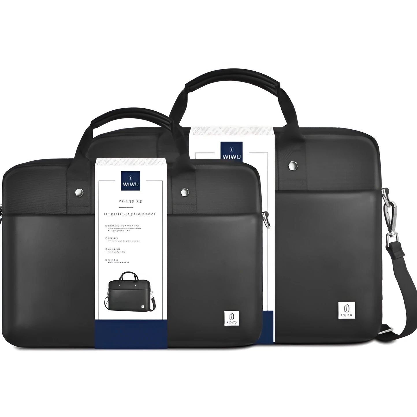 Black Oxford cloth laptop backpack showing multiple pockets and anti-seismic padding for 14-inch or 15.6-inch computers.