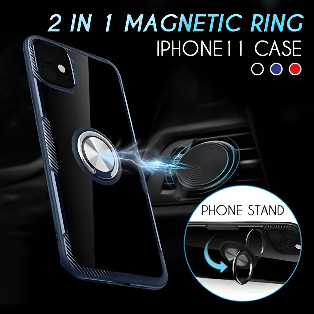 Black PU leather back cover case fitted on an iPhone 11 Pro Max showing full access to camera and ports.