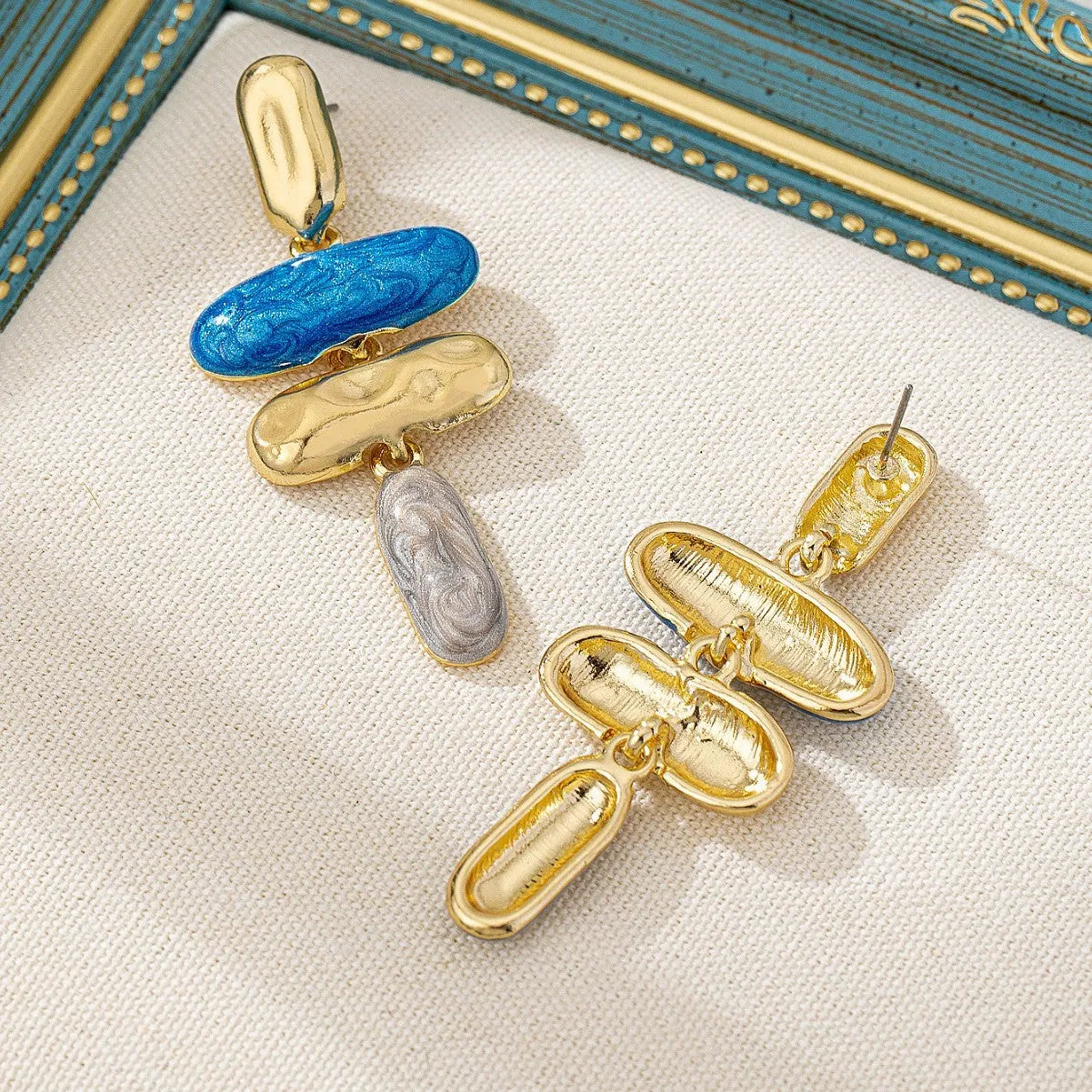 Geometric multicolour stud earrings made from zinc alloy with electroplated finish