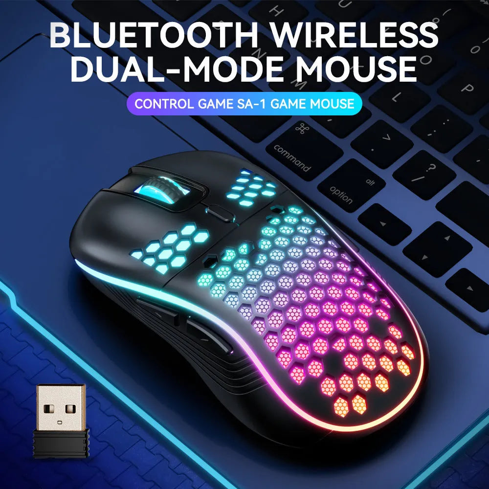 SA-1 black honeycomb shell gaming mouse with RGB lighting and 7 buttons