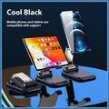 Folding portable desktop stand for mobile phones and tablets in white colour on a wooden desk