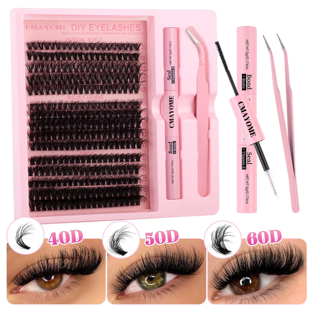 DIY false eyelashes extension suit with segment single cluster design on white background