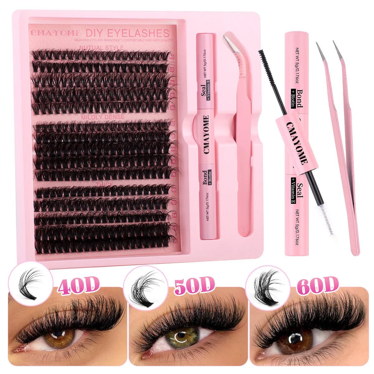 DIY false eyelashes extension suit with segment single cluster design on white background