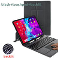 Bluetooth keyboard protector with integrated touch panel for iPad, black touch finish, Bluetooth 5.1, 500mAh battery, 450g