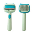 Blue double-sided dog deshedding brush with undercoat rake and dematting comb