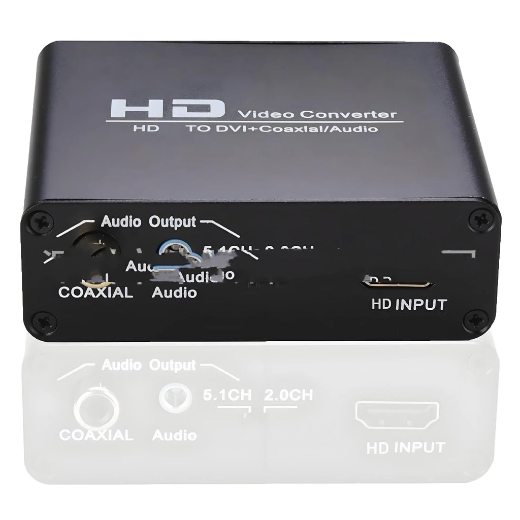 Black HDMI to DVI converter with 3.5mm audio output port and 1.5 metre cable