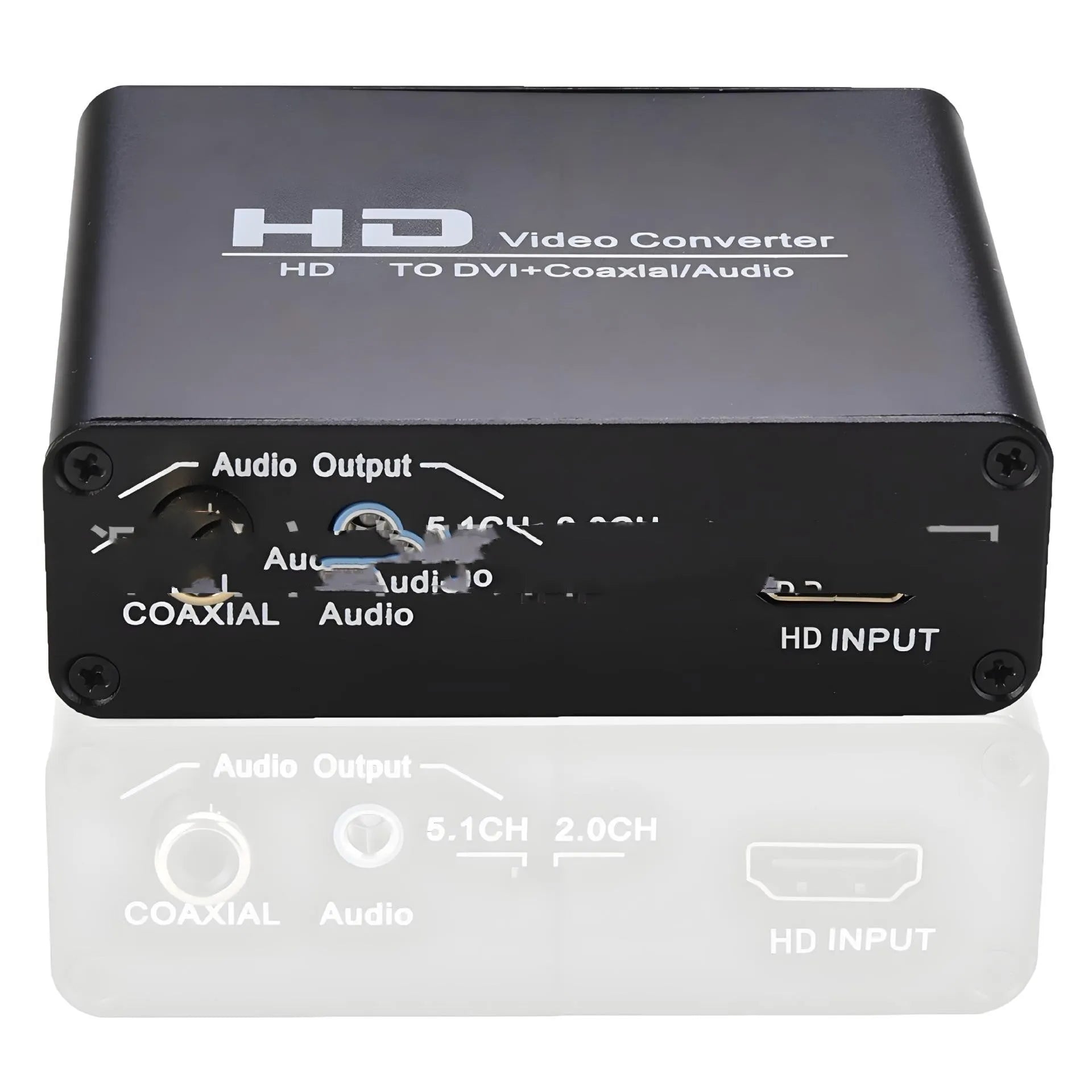 Black HDMI to DVI converter with 3.5mm audio output port and 1.5 metre cable
