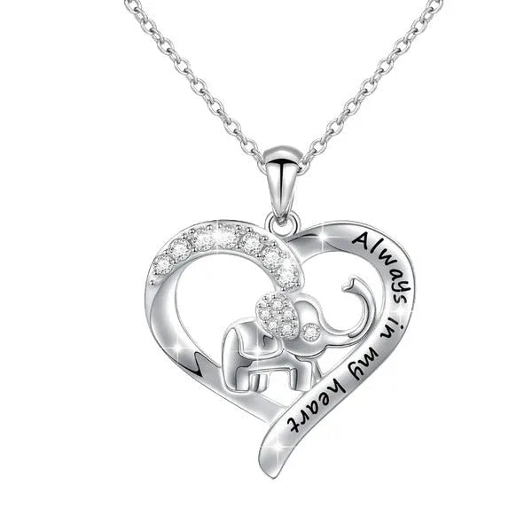 Silver alloy elephant pendant necklace with personalised letter, women's jewellery