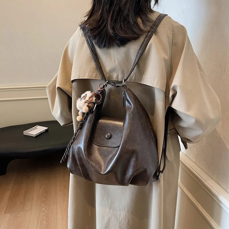 Women's textured PU leather single shoulder bag in horizontal square shape with large capacity