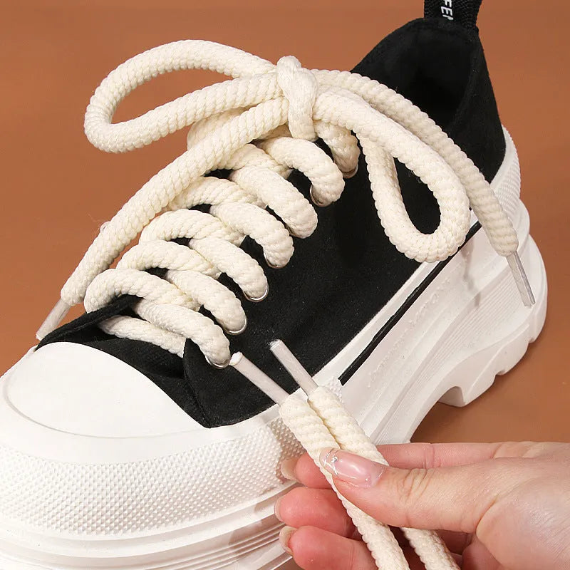 10mm round woven shoelaces for bread shoes in white, beige and black colours