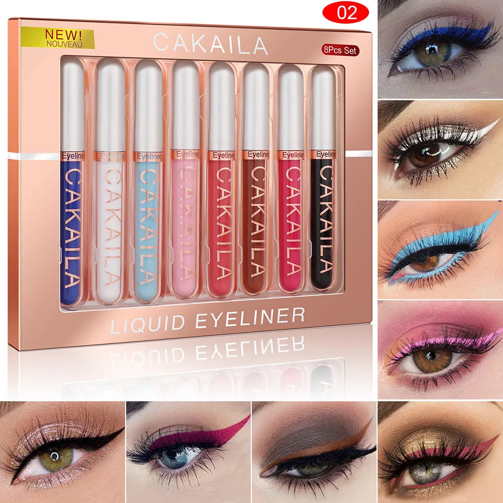 CAKAILA Kakaila 8 colour liquid eyeliner set with fine tip applicator in assorted shades