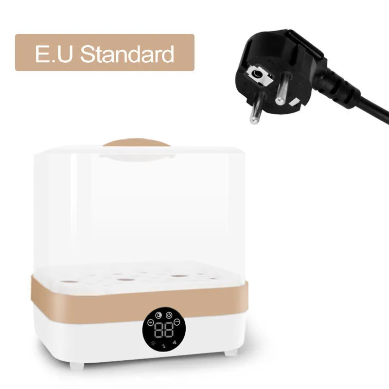 ZRX-0860 baby bottle steriliser and dryer with polypropylene body, 400W, showing unit with bottles inside