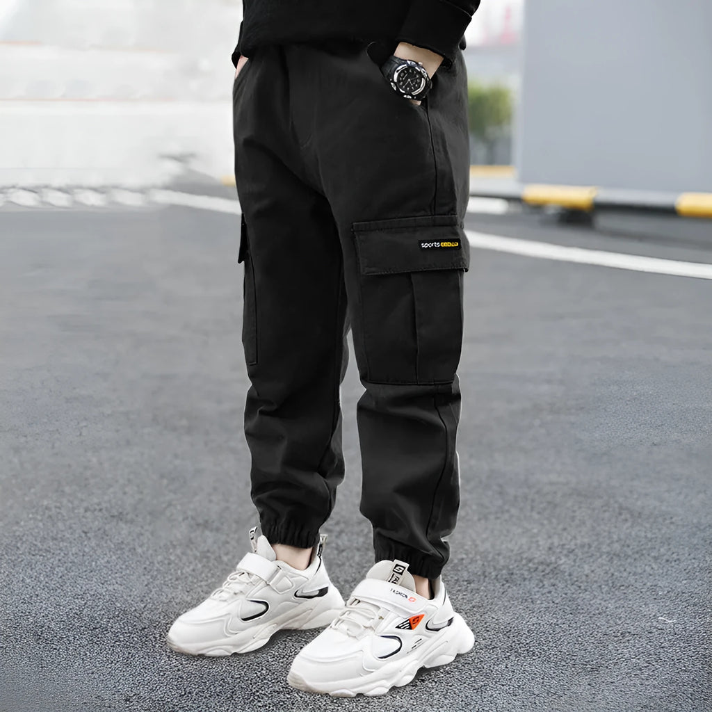 Boys casual cotton trousers in khaki colour for summer wear.