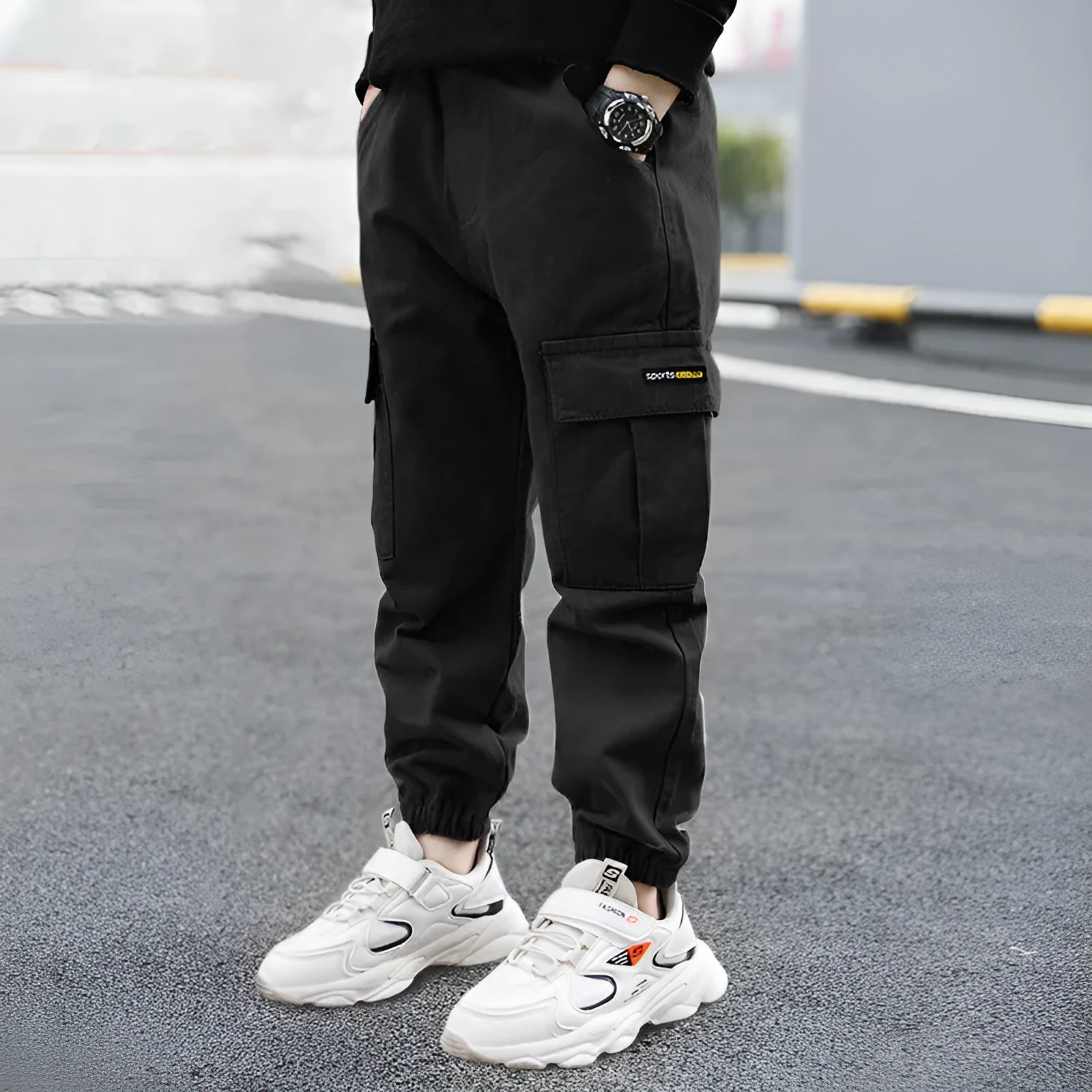 Boys casual cotton trousers in khaki colour for summer wear.