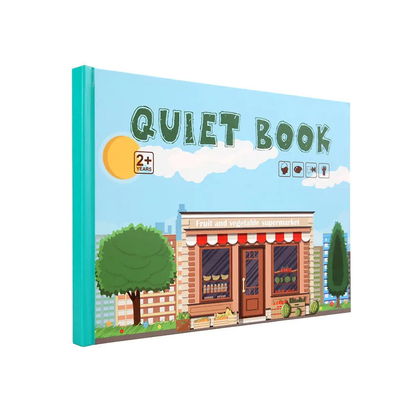 Wooden children's enlightenment sticker quiet book, 28 x 20.5 x 1.8 cm, for ages 4-6, themed paste activity book