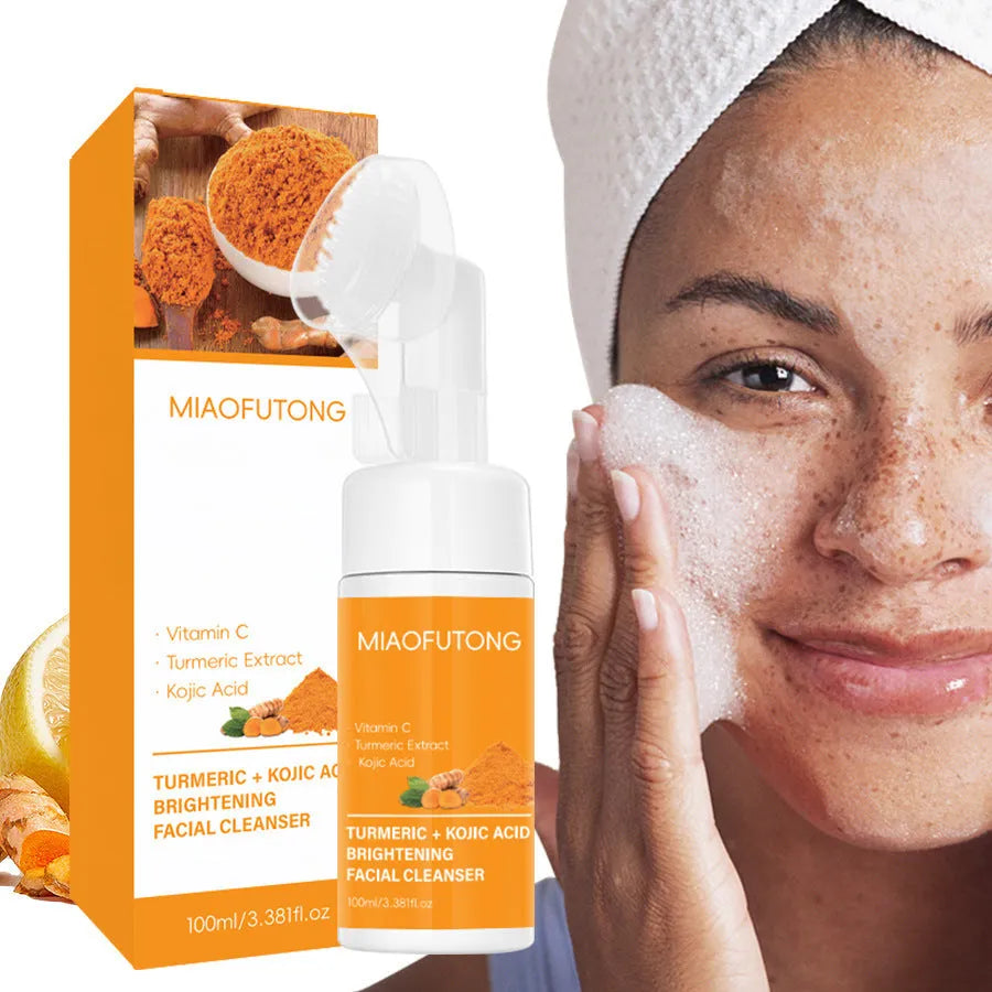 Turmeric cleansing mousse facial kit with ginger soap and 30 pads in white packaging