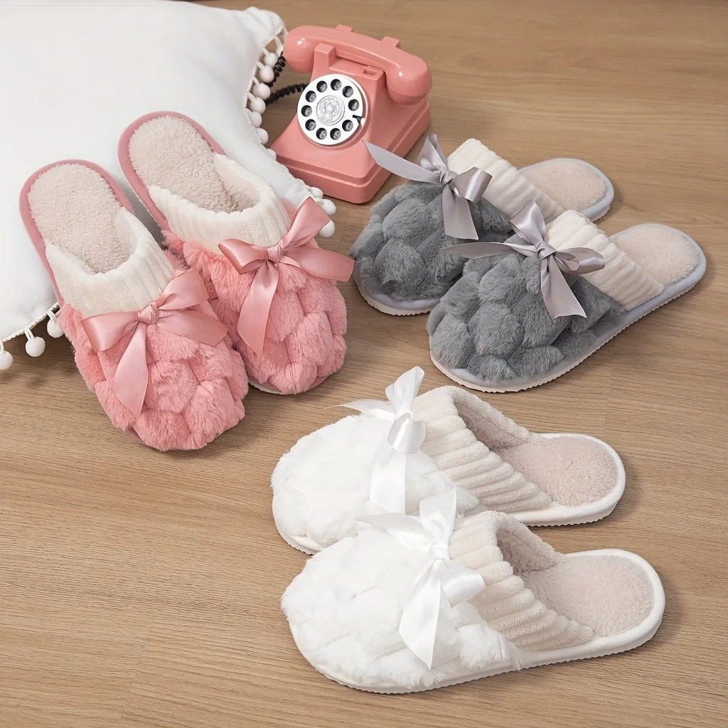 Soft bottom indoor slippers with plush lining, suede upper, and woven flax sole in peach, white, grey, khaki, black, or light green