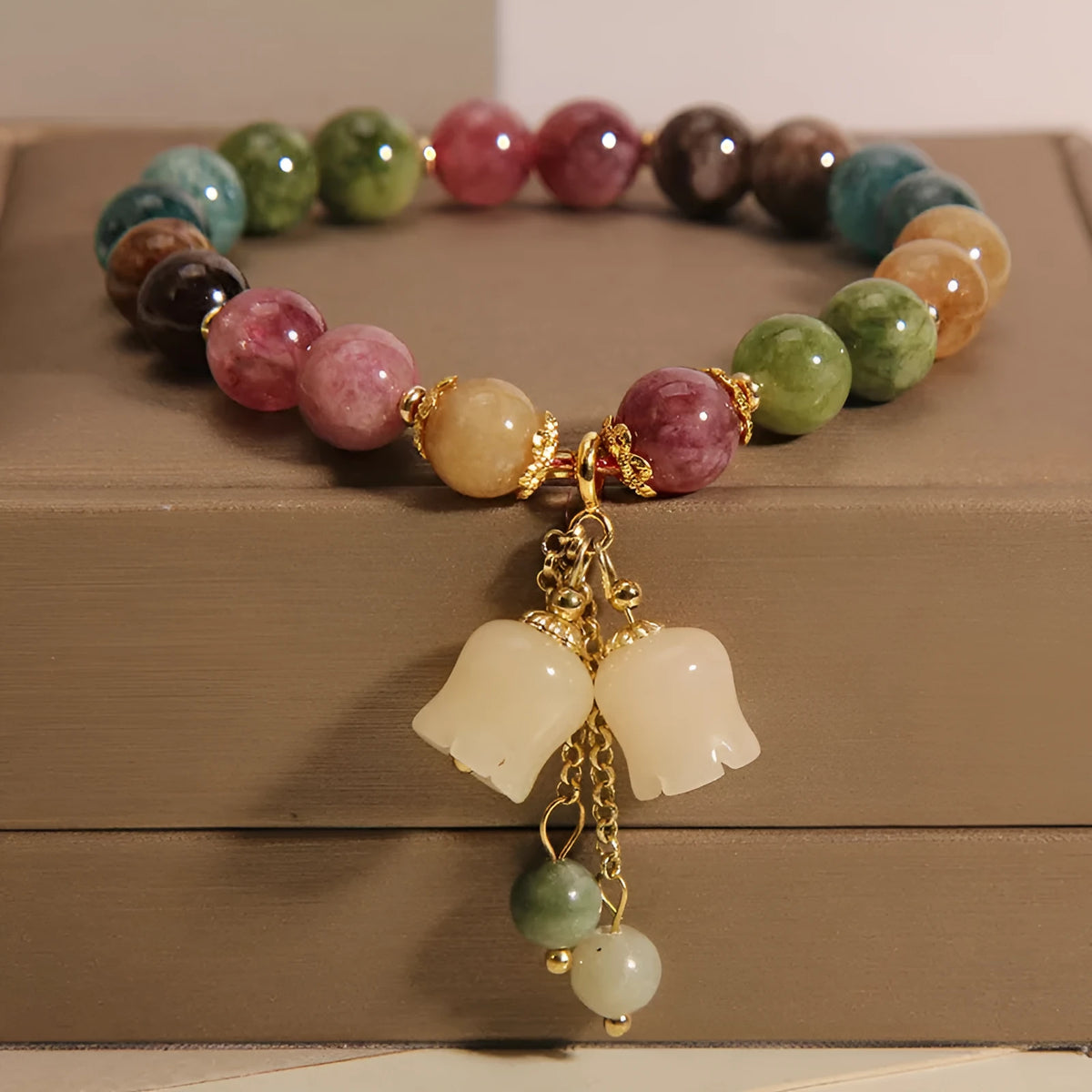 Small niche bell orchid pendant crystal bracelet in Style1 with floral pendant and crystal elements