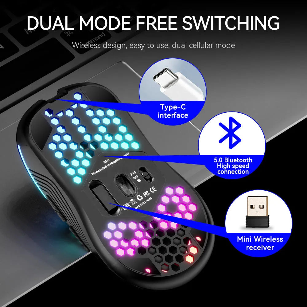 SA-1 black honeycomb shell gaming mouse with RGB lighting and 7 buttons