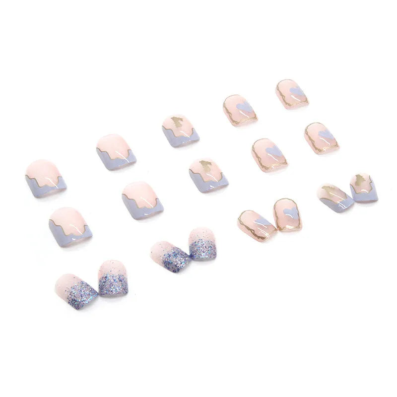 Nude square short false nails, 24 pieces per box with glue, ABS plastic nail tips in cream R593 shade