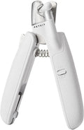 White LED pet nail clipper with transparent splash guard and triangular blade for cats and dogs