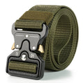 Men's thick canvas tactical belt with alloy quick-release buckle in army green colour