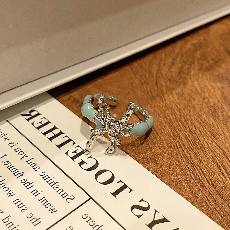 Chinese butterfly design women's copper ring with dripping oil treatment finish