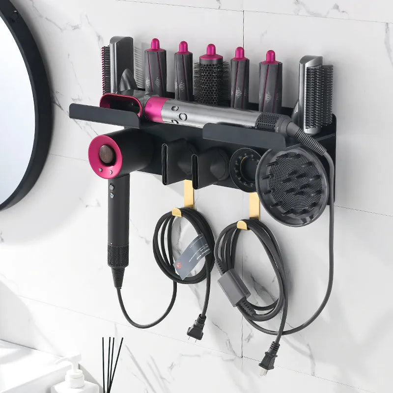 Aluminium alloy wall-mounted curling rod storage rack and hair dryer holder with anodized finish for barber shop or salon