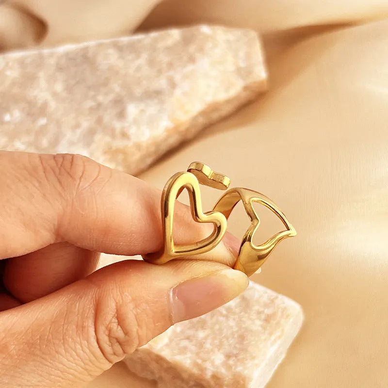Retro love heart ring stainless steel 18K gold plated, heart shape, unisex style JZ-YS394