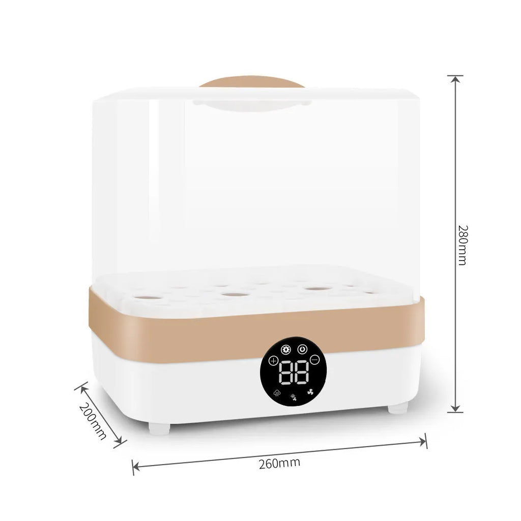 ZRX-0860 baby bottle steriliser and dryer with polypropylene body, 400W, showing unit with bottles inside