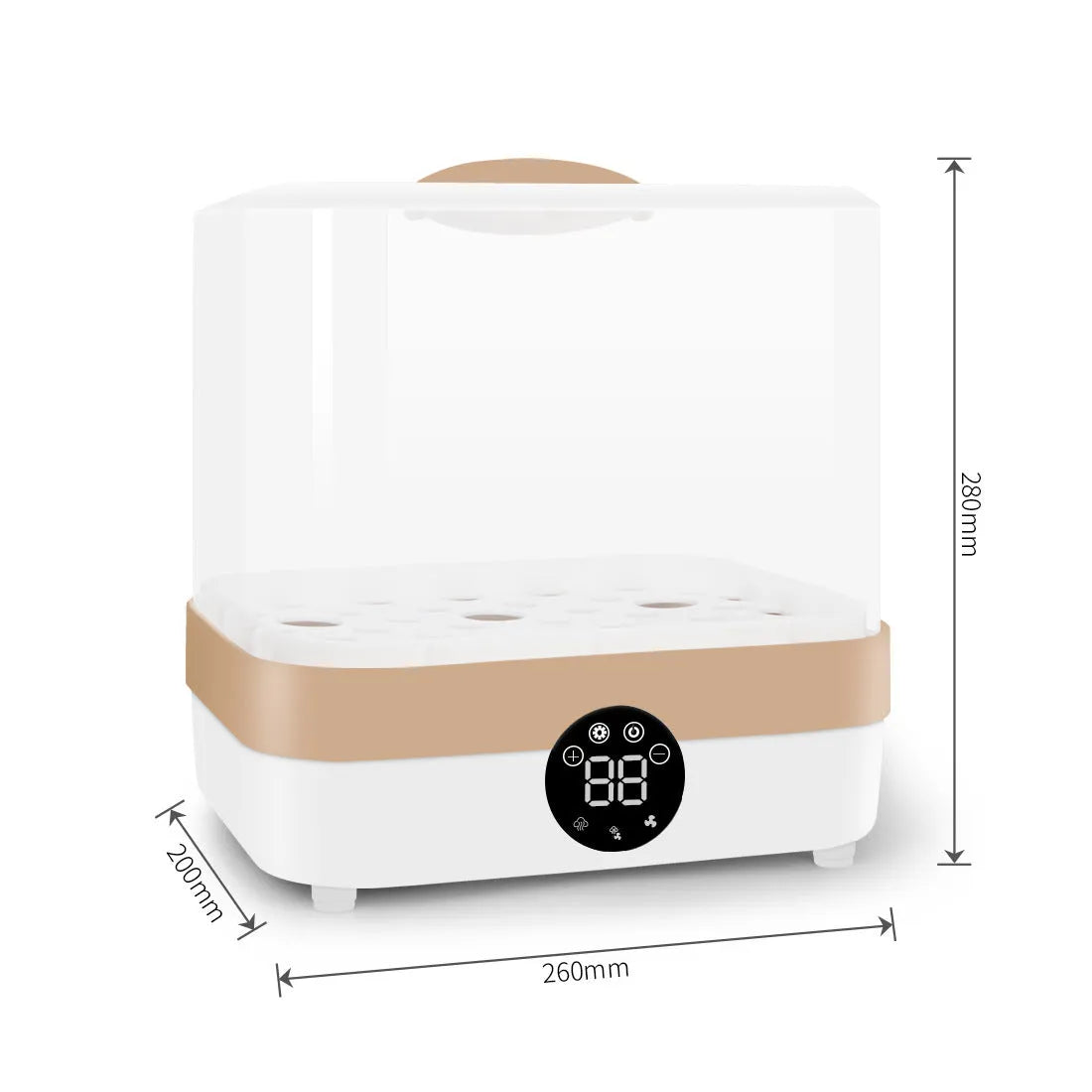 ZRX-0860 baby bottle steriliser and dryer with polypropylene body, 400W, showing unit with bottles inside